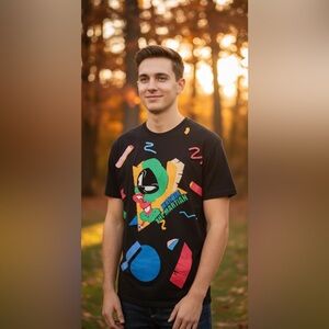 Looney Tunes Marvin‎ the Martian Black T-Shirt Men Size M Boxy Fit Retro 90’s
